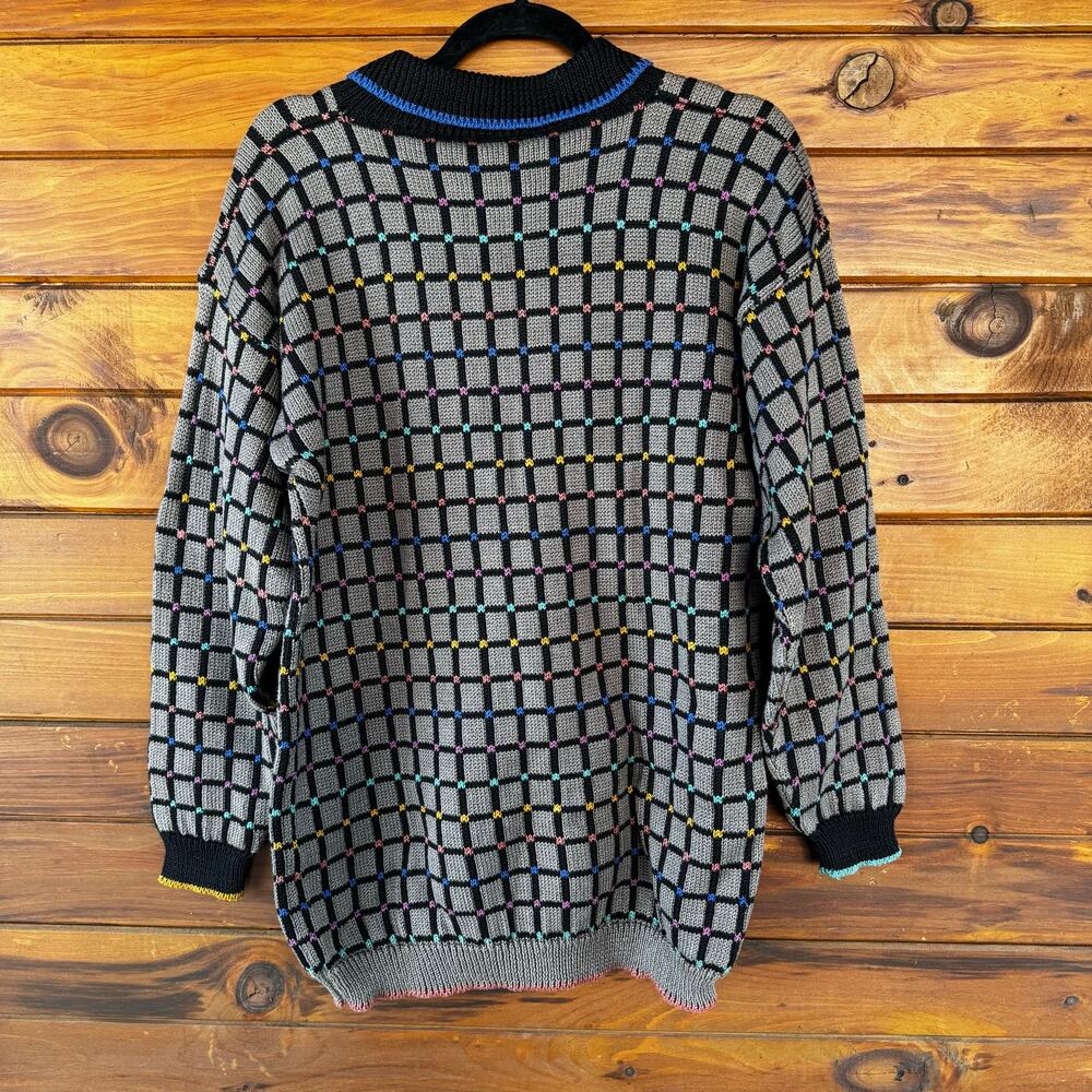 VINTAGE | CHRISTINE FOLEY 1980s GRID Cotton Collar Sweater Size S/M - Picture 2 of 5